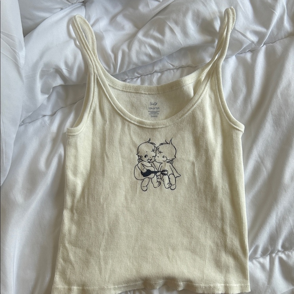 Brandy Melville Cream Tank Top with Cartoon Print